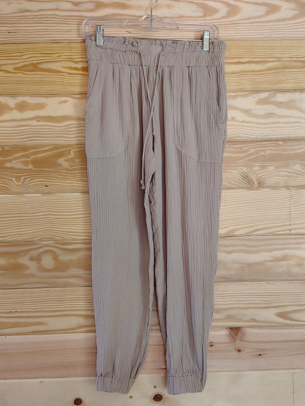 Indigo Rein 100% Cotton Gauze Jogger Pants Large Beige Boho Neutral Gorpcore